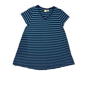 C&C California Dress Tshirt‎ Striped Navy Aqua Short Sleeves 2X Rayon Jersey
